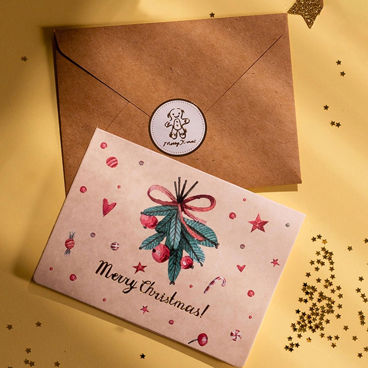 1 Set Xmas Postcard Mini Merry Christmas Greeting Card M