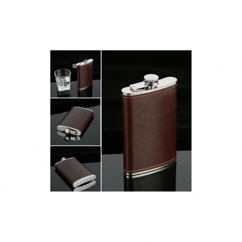 Classical Stainless Pocket Hip Flask Alcohol Liquor Brown
