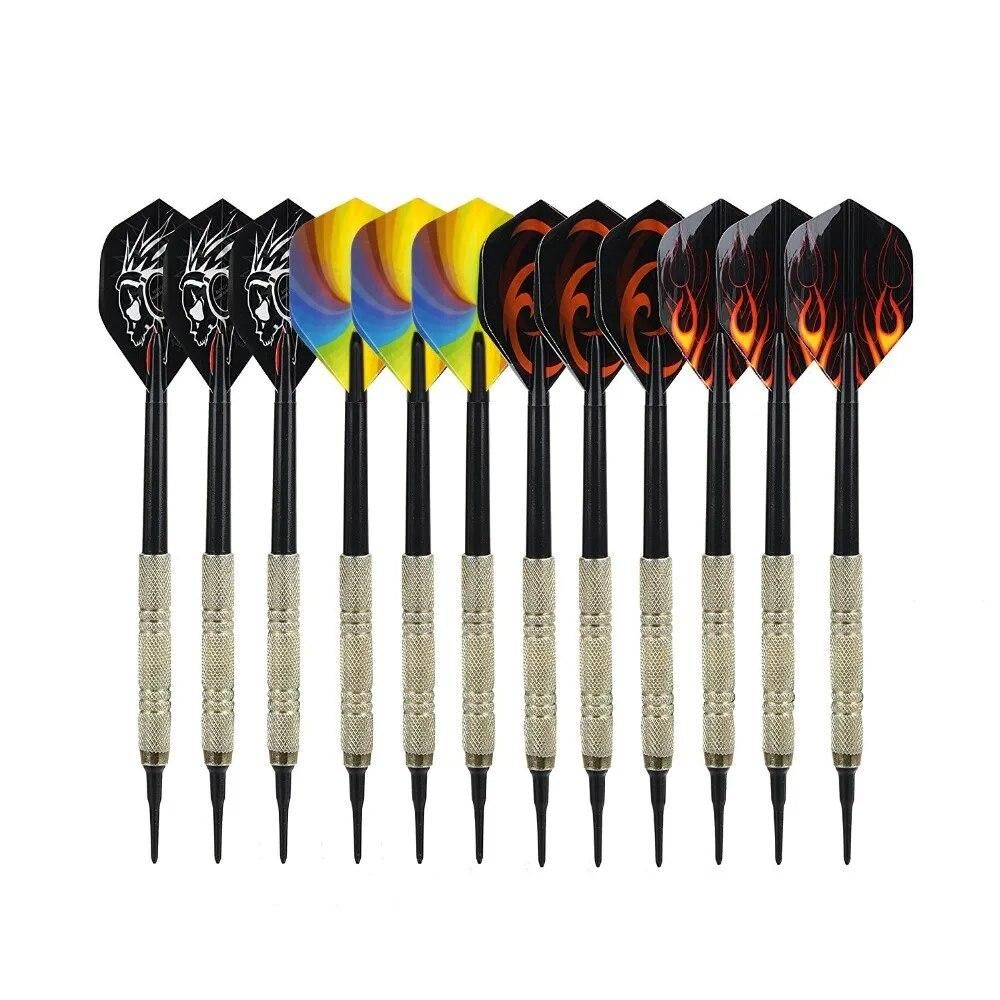 Darts 12 Pieces Darts Plastic Tip Set for Electronic Darts Brass Darts with 30 flights and 100 tips