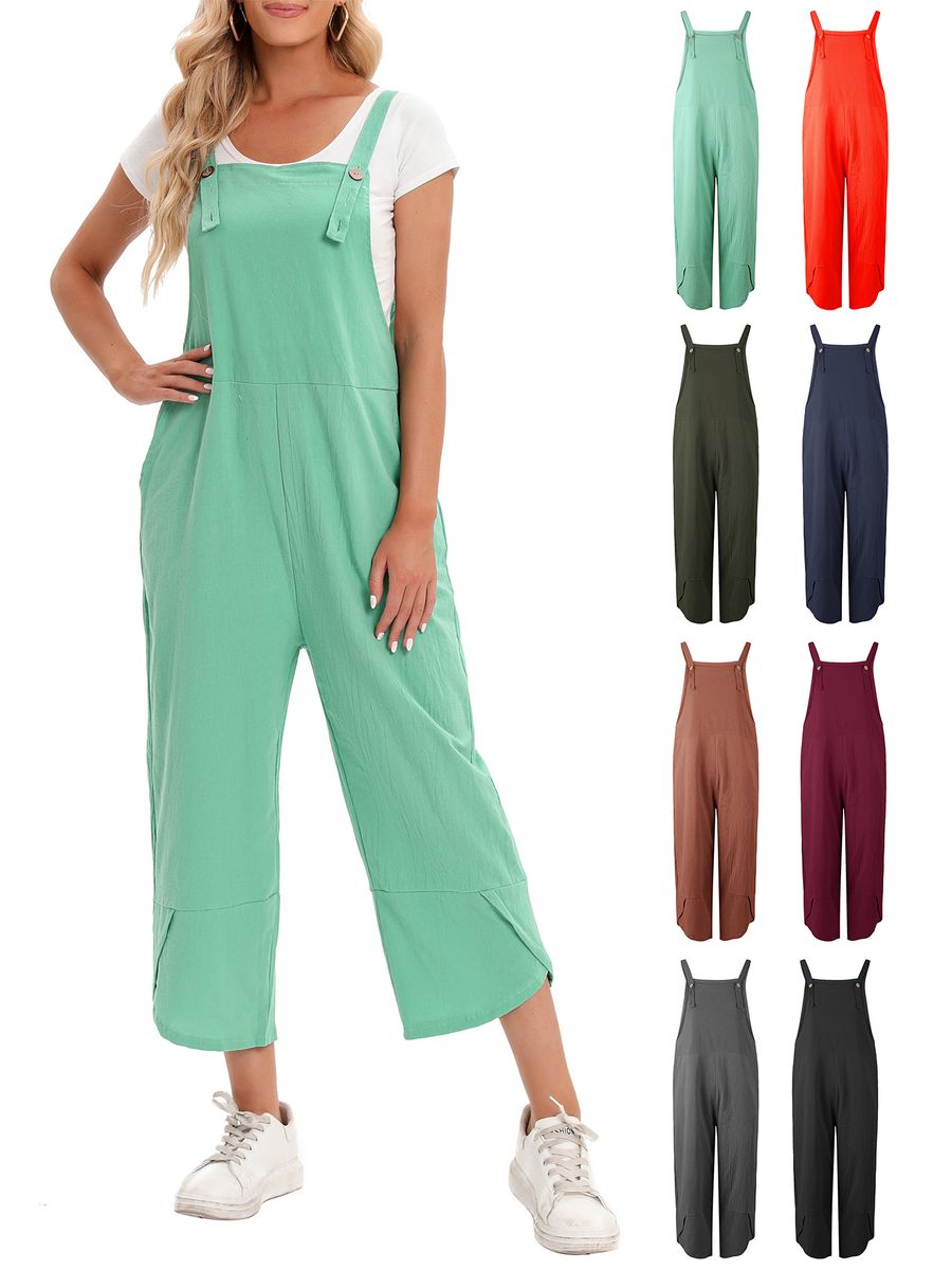 Women Jumpsuit With Pockets Sleeveless Wide Legs Plus Size