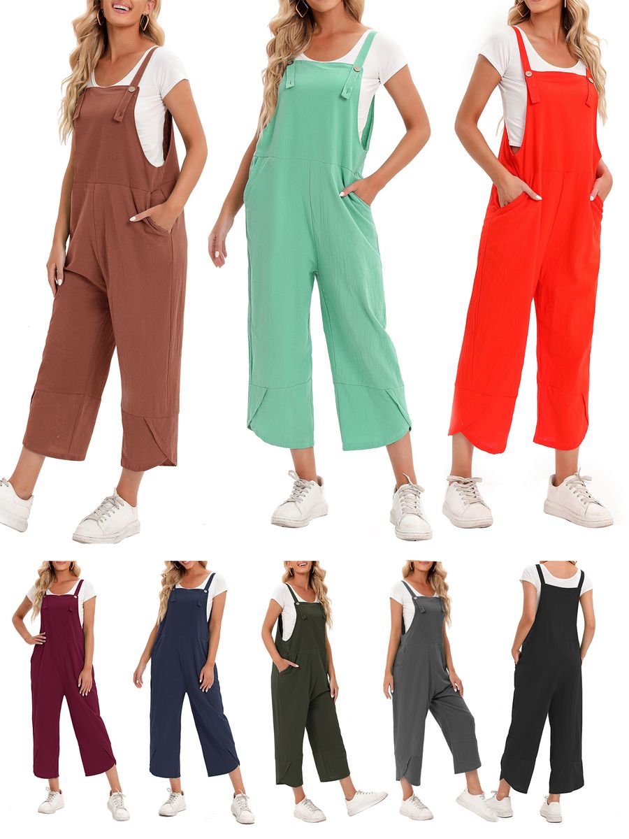 Women Jumpsuit With Pockets Sleeveless Wide Legs Plus Size