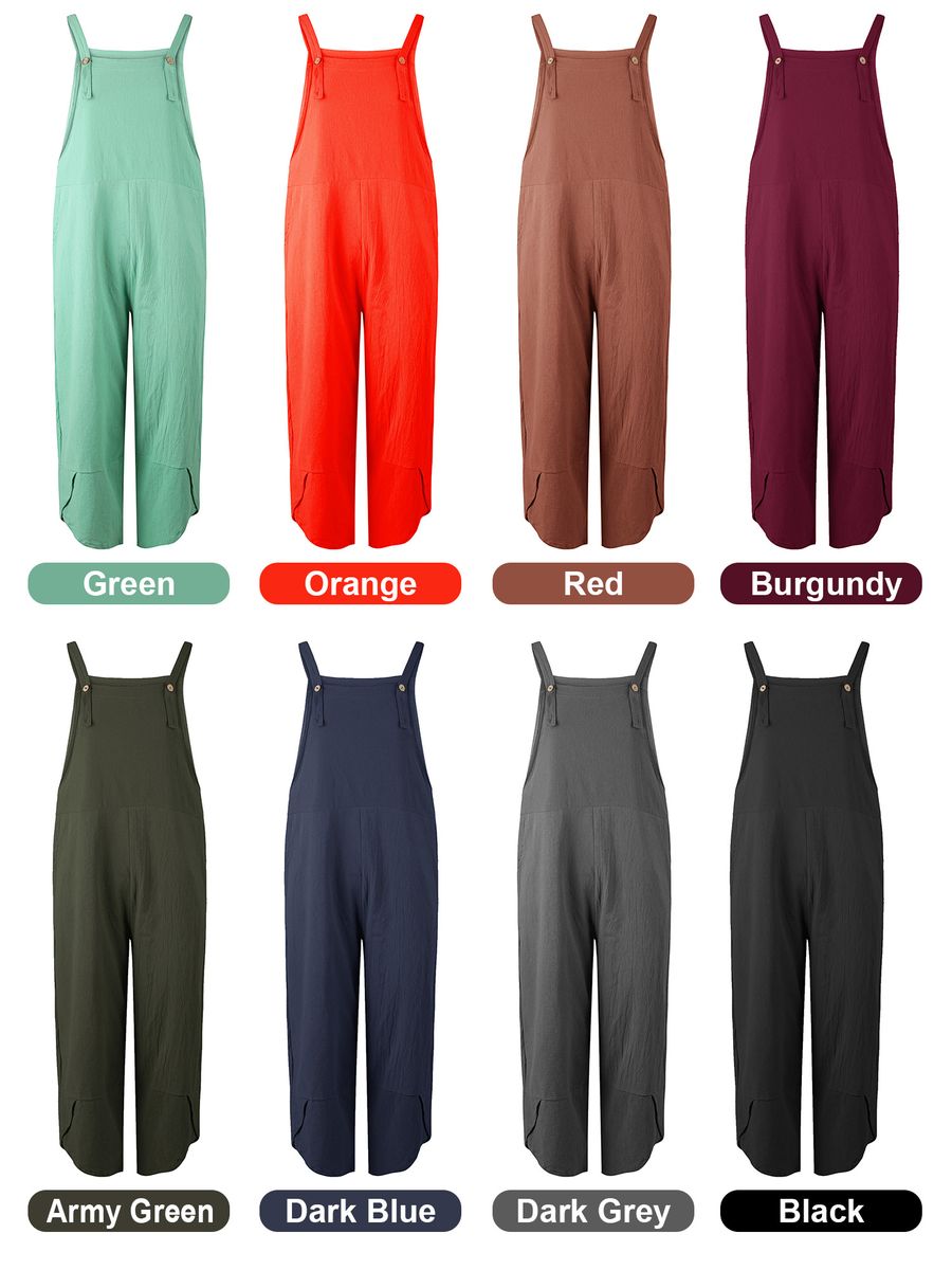 Women Jumpsuit With Pockets Sleeveless Wide Legs Plus Size