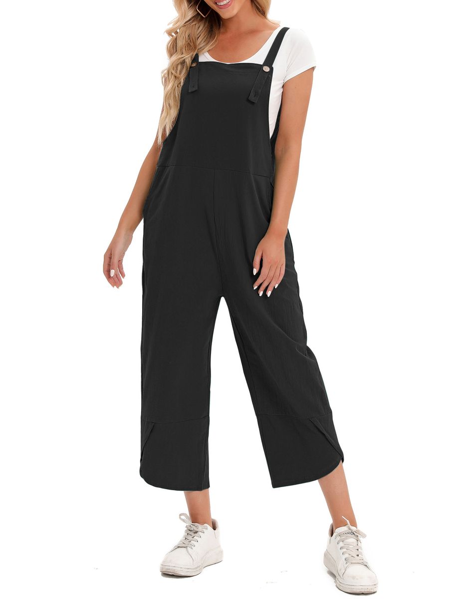 Women Jumpsuit With Pockets Sleeveless Wide Legs Plus Size