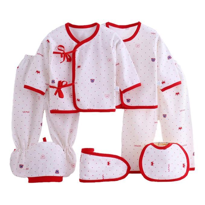 7pcsset Body Suits Newborn Girls Boys Soft Cotton Clothes Set Red