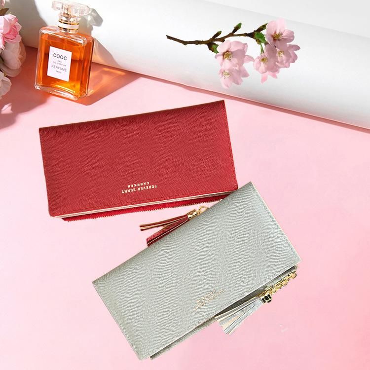 CarrKen long wallet female tassel cross pattern multi-card card bag zipper coin purse cross-border foreign trade wholesale black