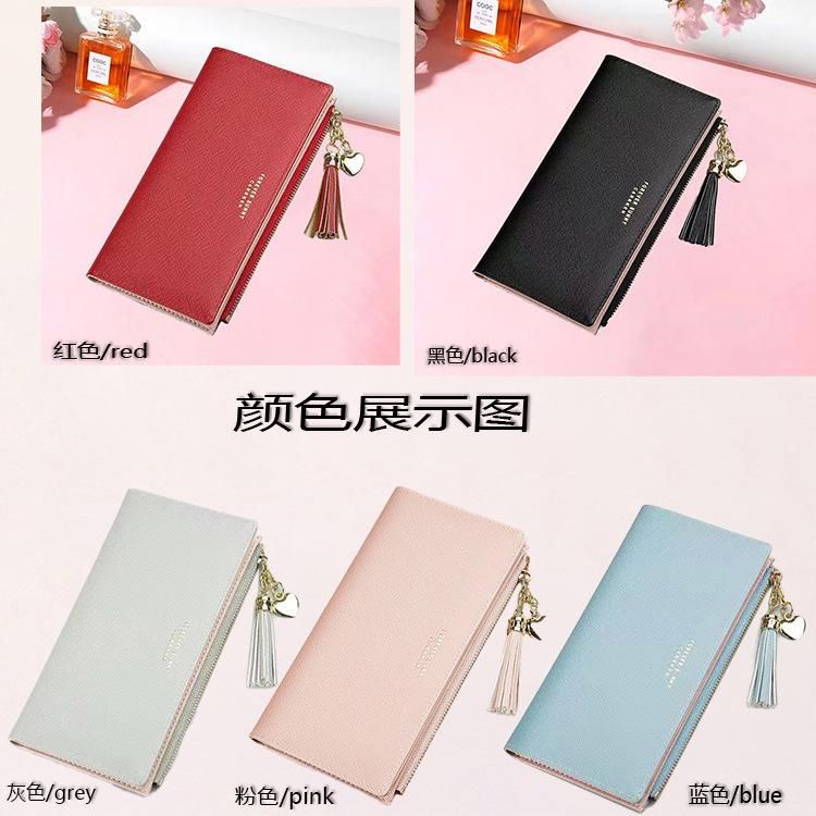 CarrKen long wallet female tassel cross pattern multi-card card bag zipper coin purse cross-border foreign trade wholesale black