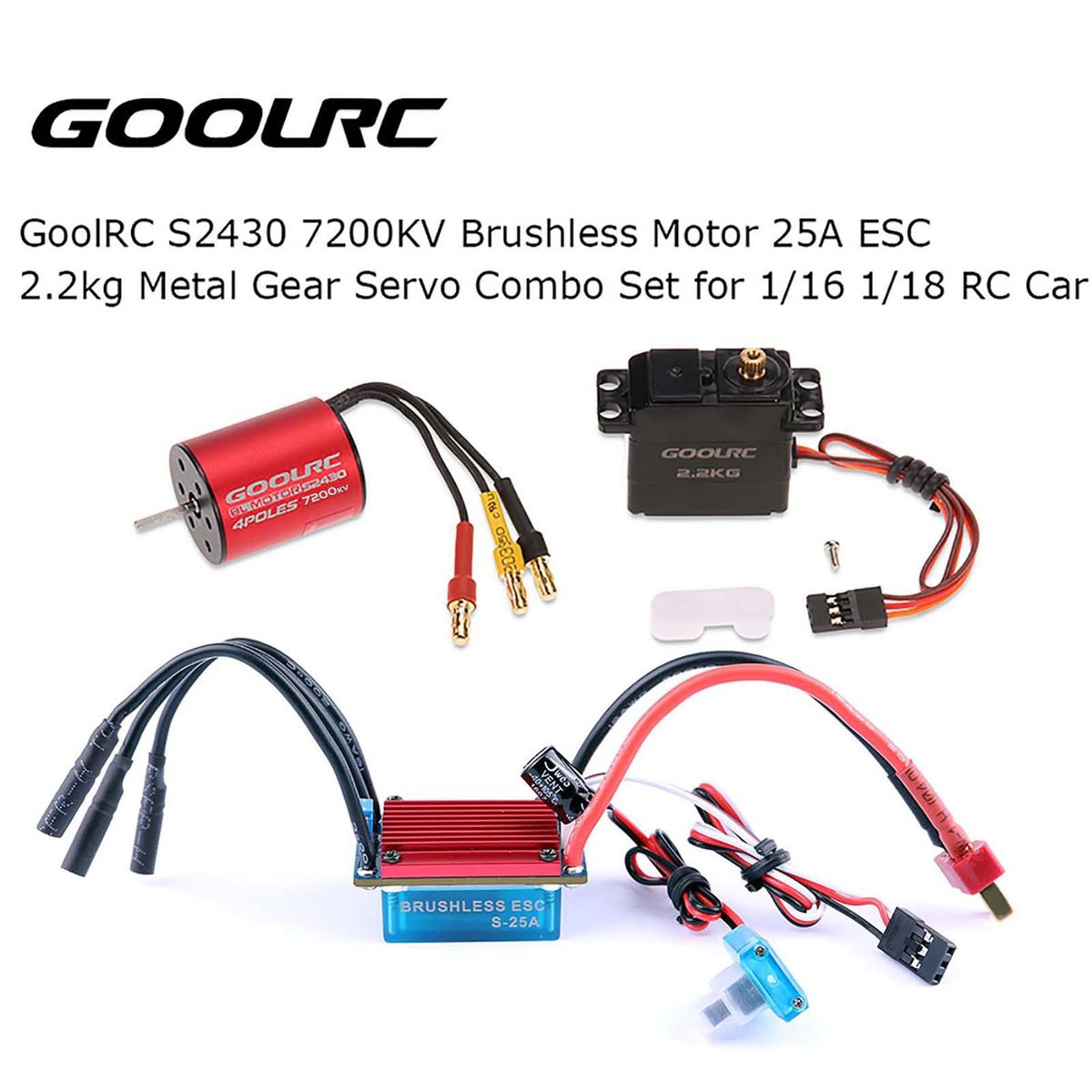 GoolRC S2430 7200KV Brushless Motor 25A ESC 2.2kg Metal Gear Servo Combo Set for 1/14 1/16 1/18 RC Car