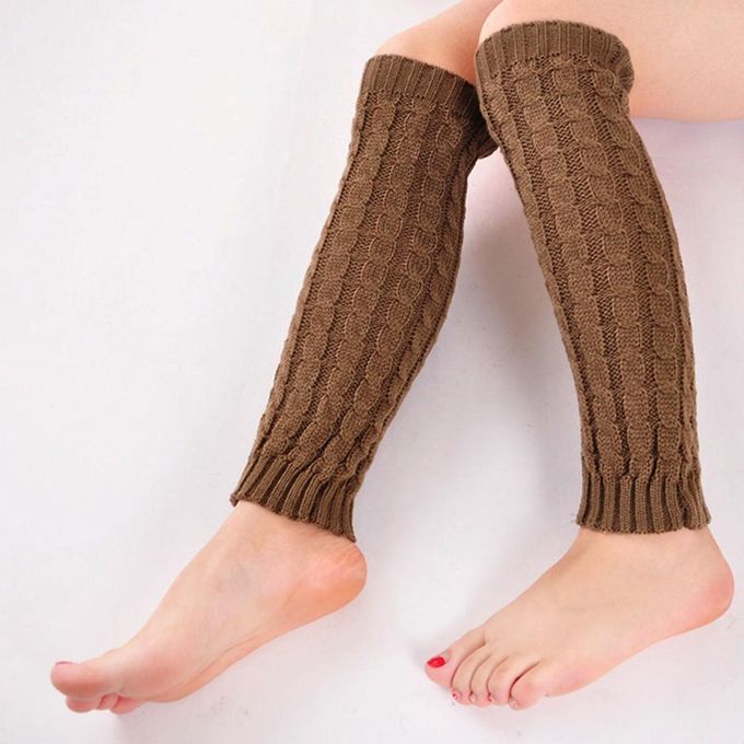 Hot Women Girls Crochet Knit Leg Warmers Long Thigh Boot Socks Khaki