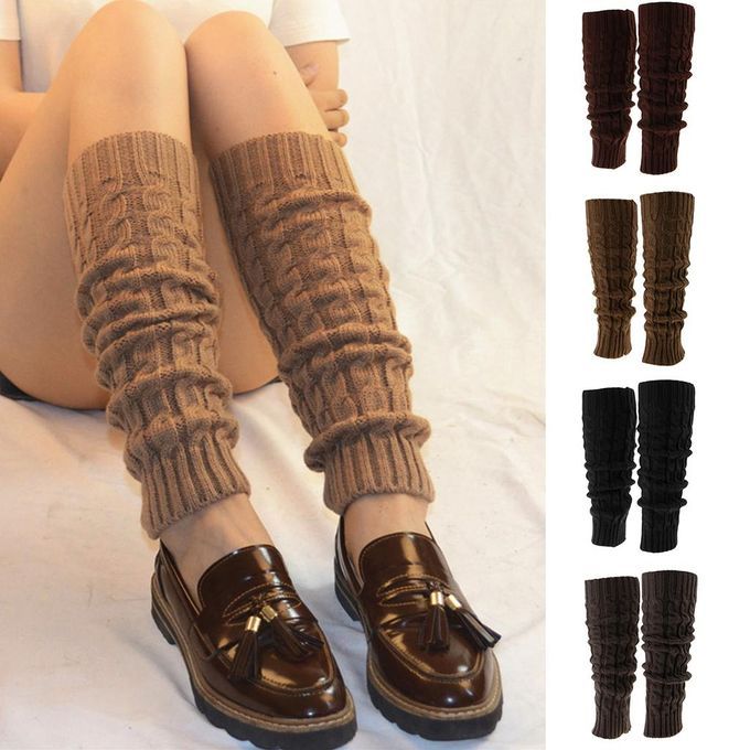 Hot Women Girls Crochet Knit Leg Warmers Long Thigh Boot Socks Khaki