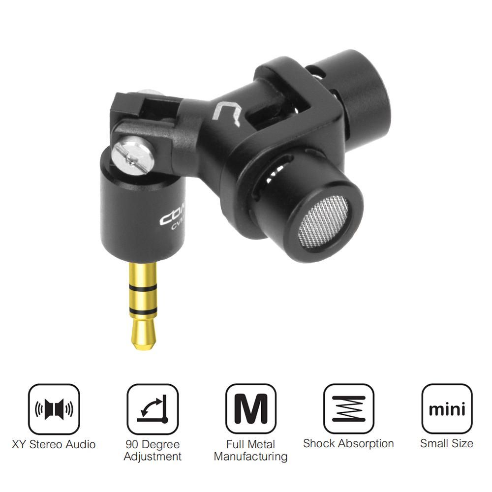 COMICA CVM-VS10 Mini Flexible XY Stereo Microphone Mic 3.5mm TRS Plug 90° Adjustable for GoPro Action Camera DSLR Camera Black