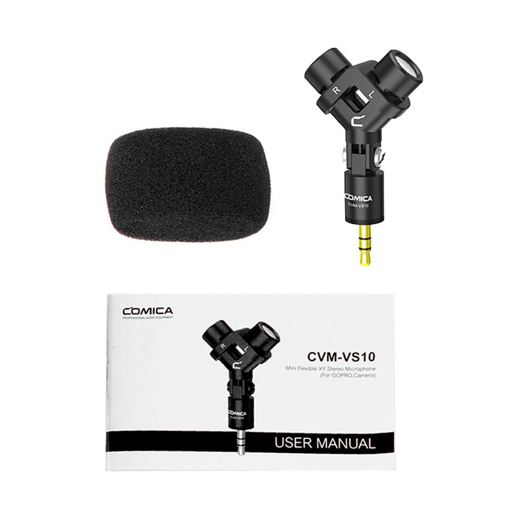 COMICA CVM-VS10 Mini Flexible XY Stereo Microphone Mic 3.5mm TRS Plug 90° Adjustable for GoPro Action Camera DSLR Camera Black
