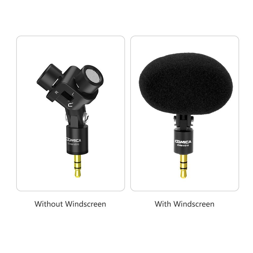 COMICA CVM-VS10 Mini Flexible XY Stereo Microphone Mic 3.5mm TRS Plug 90° Adjustable for GoPro Action Camera DSLR Camera Black