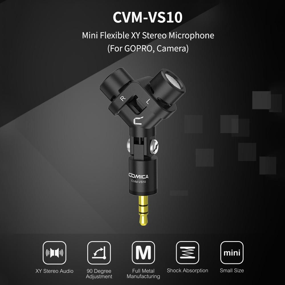COMICA CVM-VS10 Mini Flexible XY Stereo Microphone Mic 3.5mm TRS Plug 90° Adjustable for GoPro Action Camera DSLR Camera Black