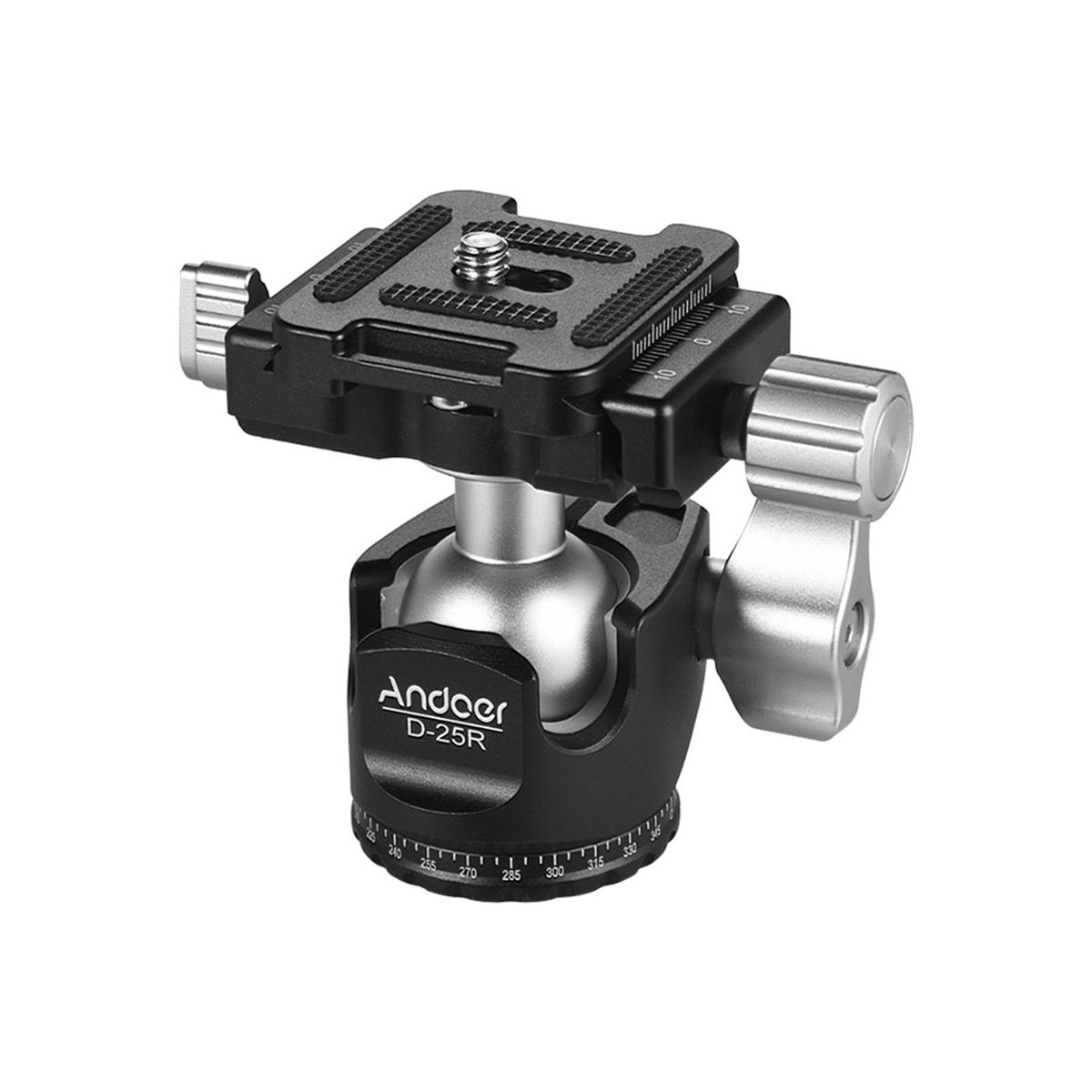 Andoer D-25C CNC Machining Aluminum Alloy Double Notch Ball Head Mini Ballhead Low Center of Gravity for Manfrotto Tripod Monopod for DSLR ILDC Cameras Max Load Capacity 10kg