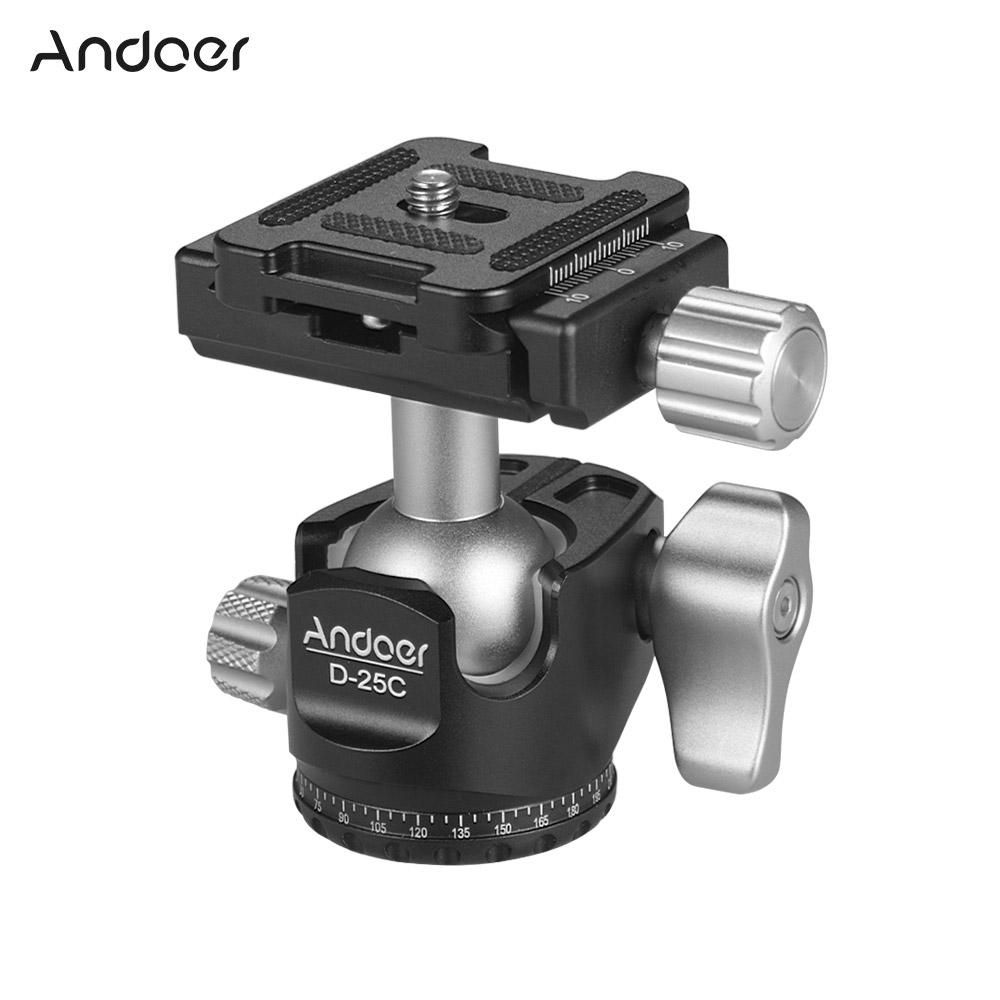 Andoer D-25C CNC Machining Aluminum Alloy Double Notch Ball Head Mini Ballhead Low Center of Gravity for Manfrotto Tripod Monopod for DSLR ILDC Cameras Max Load Capacity 10kg