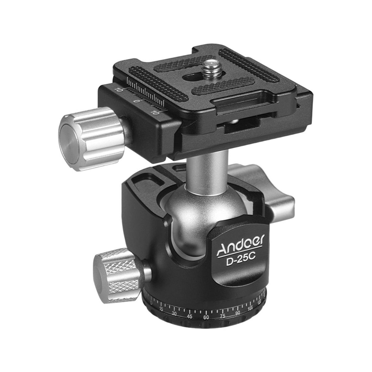 Andoer D-25C CNC Machining Aluminum Alloy Double Notch Ball Head Mini Ballhead Low Center of Gravity for Manfrotto Tripod Monopod for DSLR ILDC Cameras Max Load Capacity 10kg