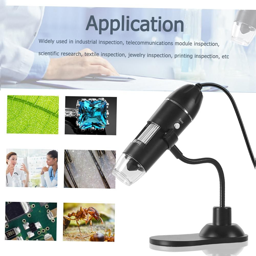Digital Zoom Microscope USB Handheld & Desktop Magnifier 0.3MP Camera 8-LED Light Magnifying Glass 1000X Magnification for Windows/Mac System with Stand
