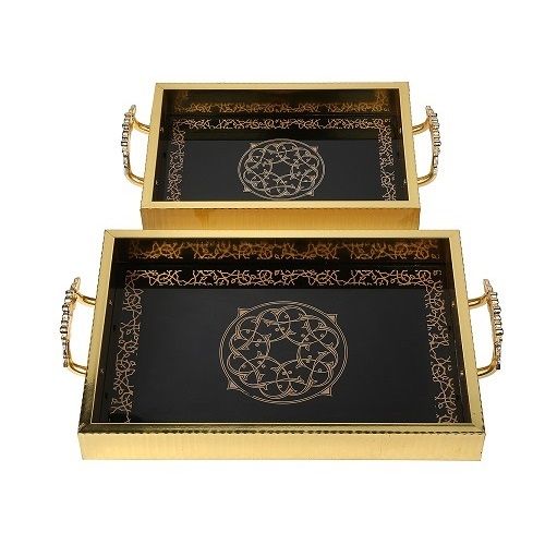2 Set Of Luxury Decorative Resin & GlassTray- Gold