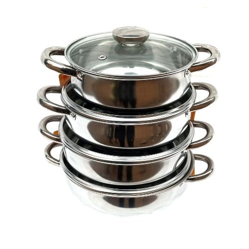 Stainless Serving Dish With Glass Cover -4 Set