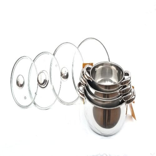 Stainless Serving Dish With Glass Cover -4 Set