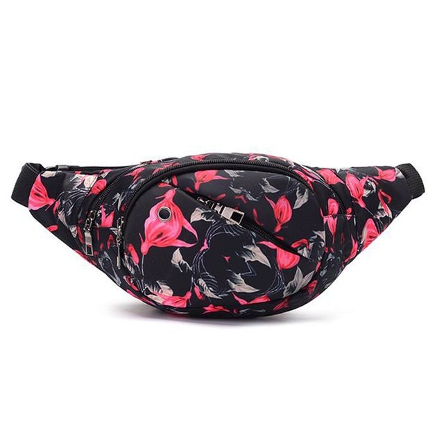 Color Printing Multi-function Casual Pockets Ladies Outdoor Purse Waist Bag(Red)