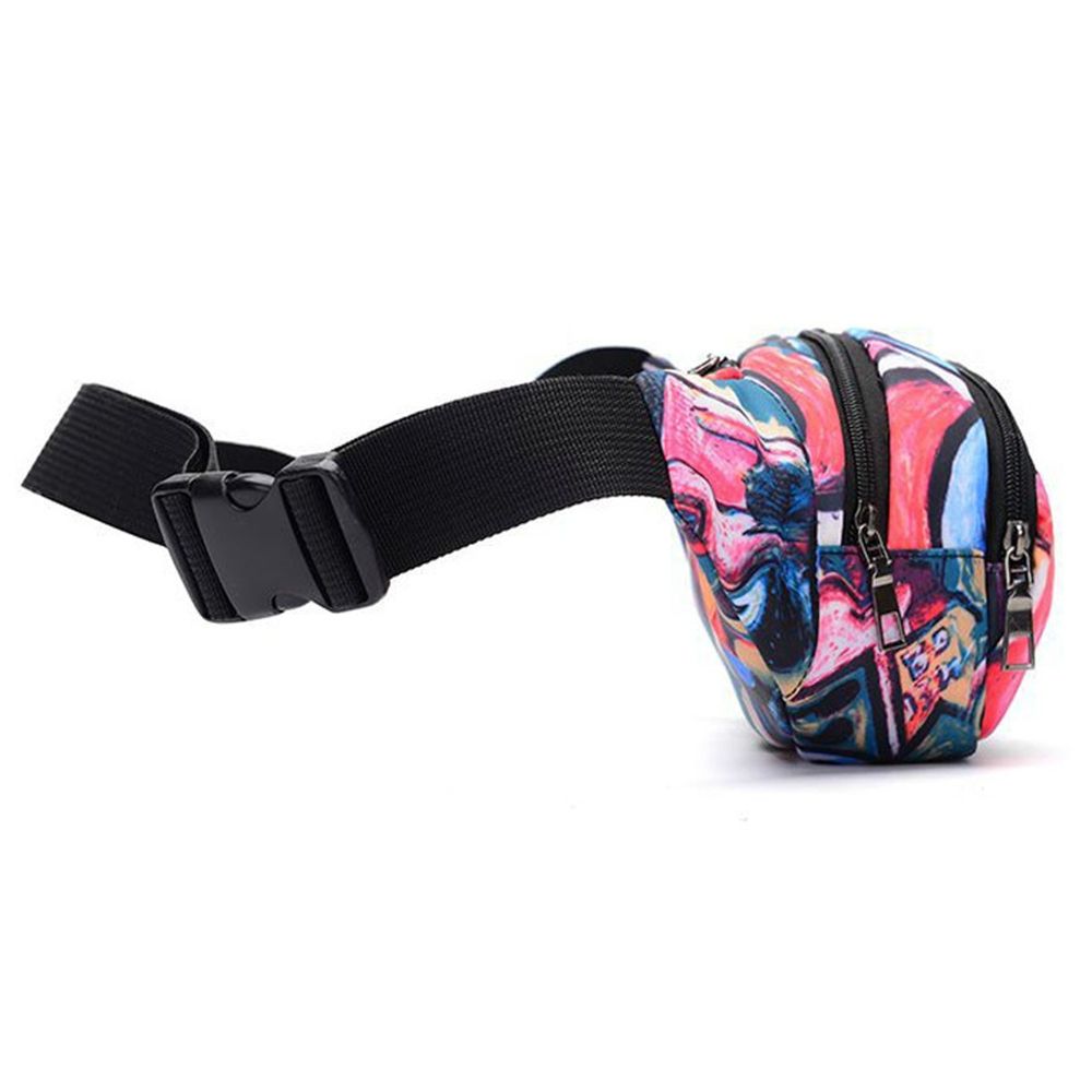 Color Printing Multi-function Casual Pockets Ladies Outdoor Purse Waist Bag(Red)