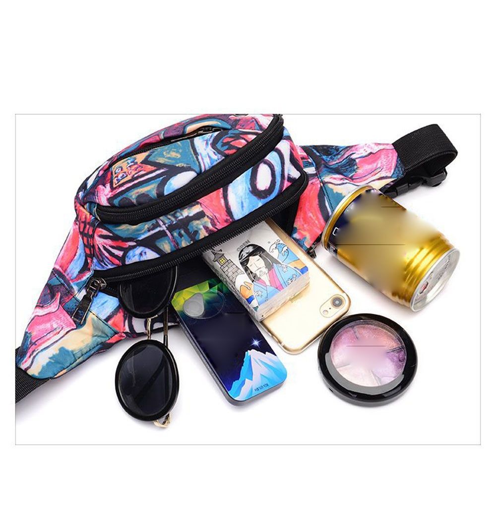 Color Printing Multi-function Casual Pockets Ladies Outdoor Purse Waist Bag(Red)