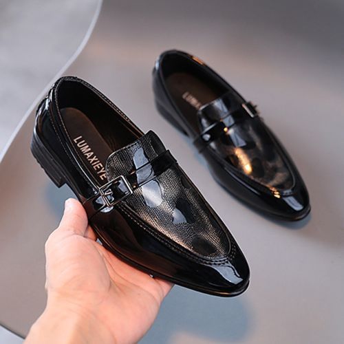 Boys' Leather British Style Low-heel Student Shoes Pointed Toe Shoes Black Grey