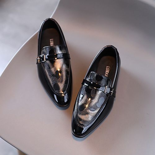 Boys' Leather British Style Low-heel Student Shoes Pointed Toe Shoes Black Grey