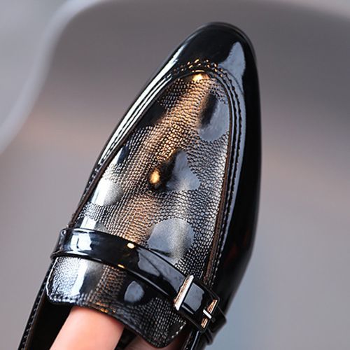 Boys' Leather British Style Low-heel Student Shoes Pointed Toe Shoes Black Grey