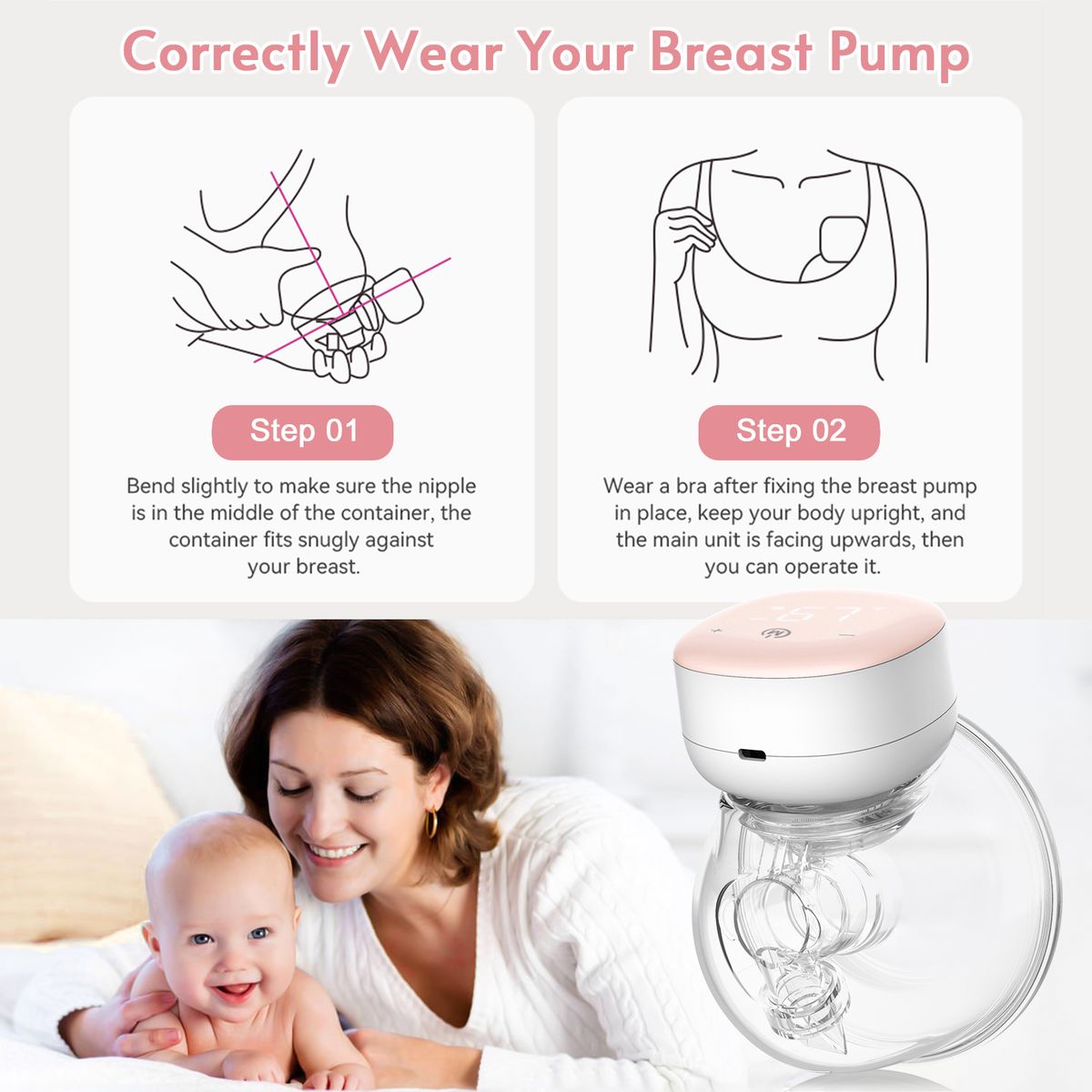 P3 Wearable Electric Breast Pump 240ml,28mm Shield