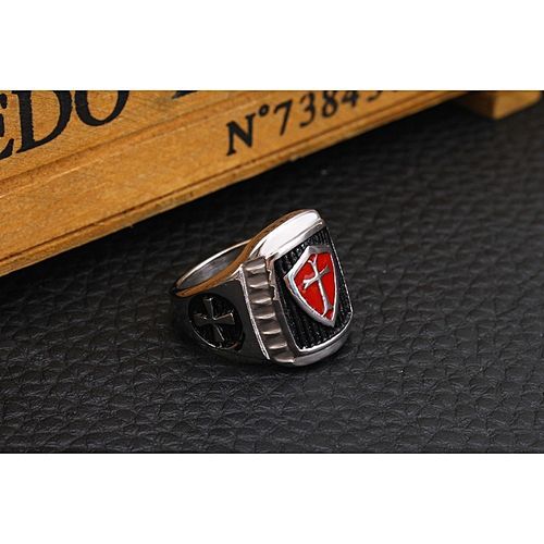 Cross Shield Ring Stainless Steel Men's Fashion Personality Vintage Domineering Knights Size 7-14