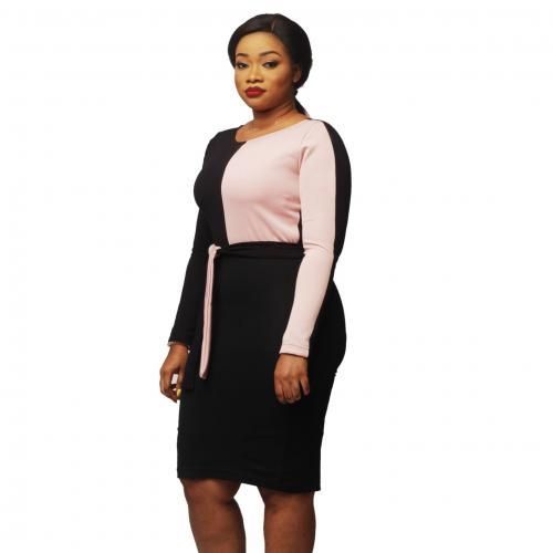 Lucie Contrast Top And Pencil Skirt Bundle-blush Pink/black