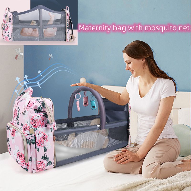 Maternity Bag Mosquito Net Baby Mommy Backpack-Blue