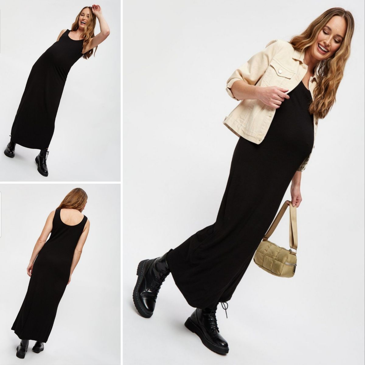 Full Length Sleeveless Maxi Black Maternity Dress