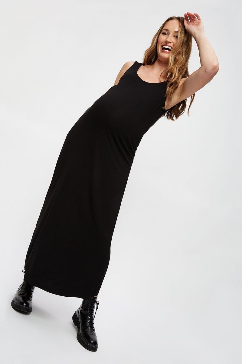 Full Length Sleeveless Maxi Black Maternity Dress