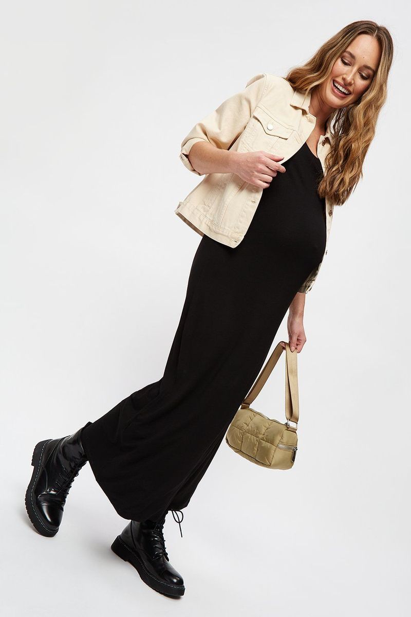 Full Length Sleeveless Maxi Black Maternity Dress