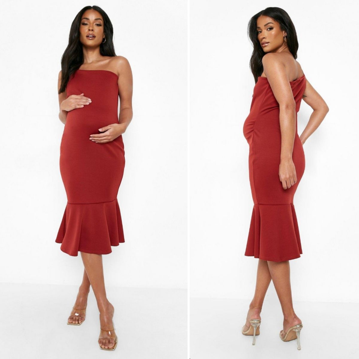 Midi One Shoulder Peplum Hem Maternity Dress