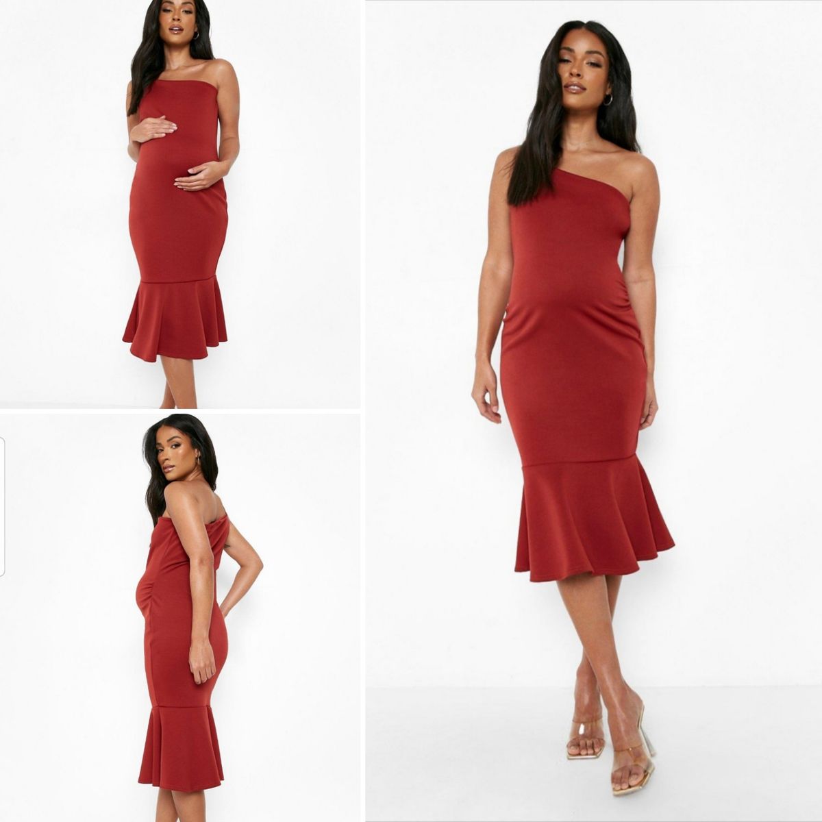 Midi One Shoulder Peplum Hem Maternity Dress