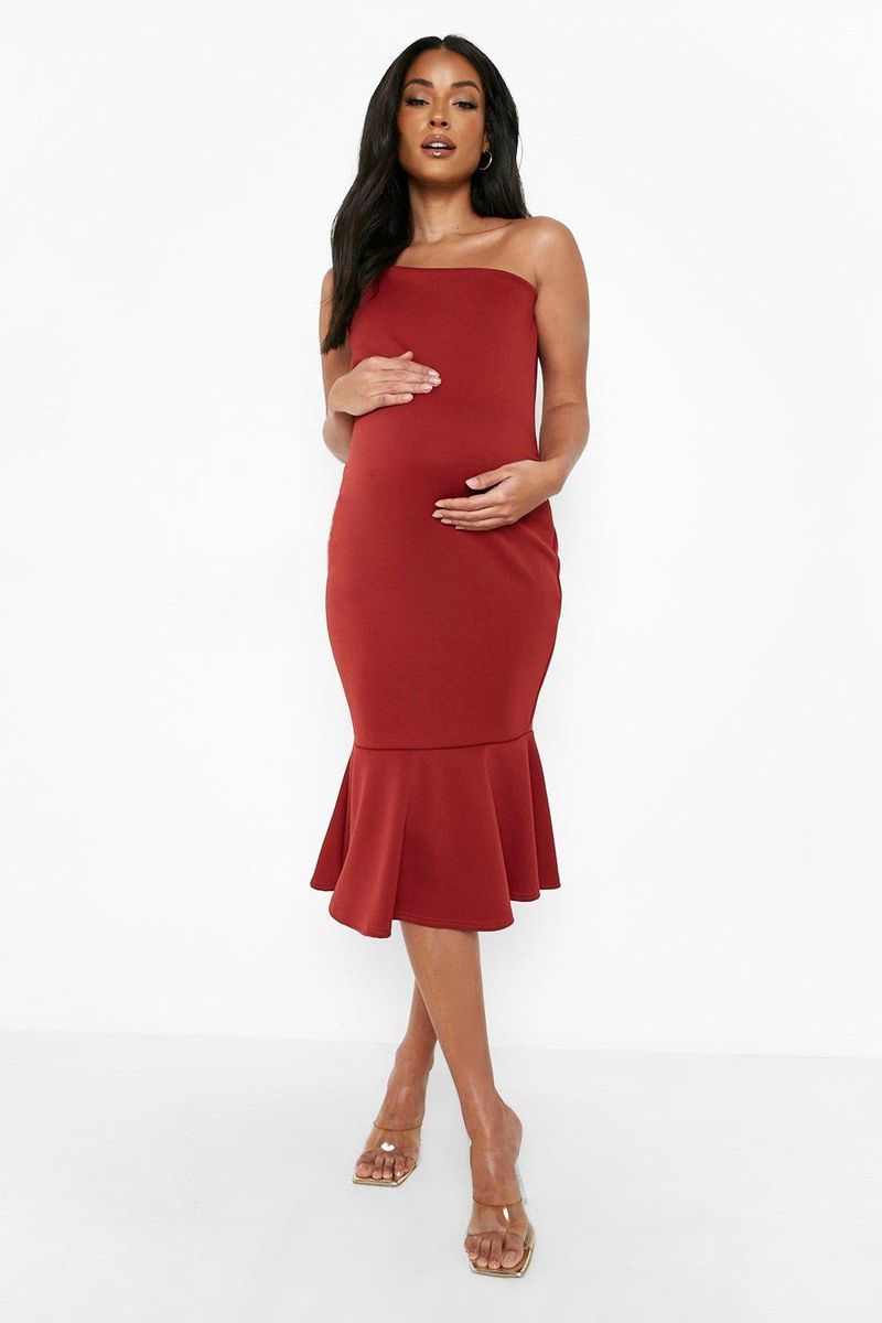 Midi One Shoulder Peplum Hem Maternity Dress