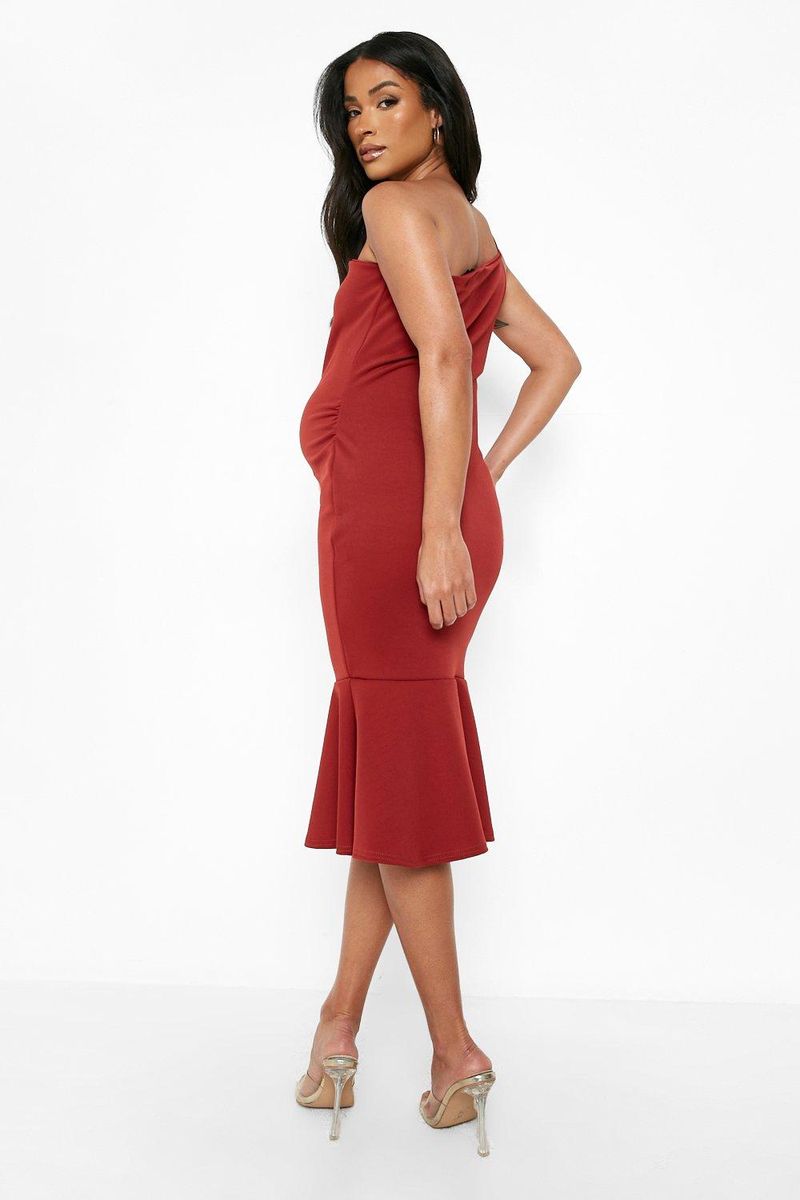 Midi One Shoulder Peplum Hem Maternity Dress