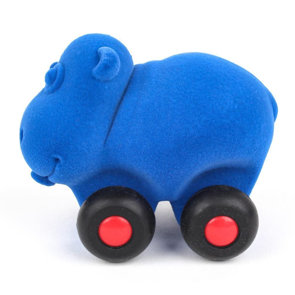 Rubbabu- Soft  Baby Educational Toy- Aniwheelies Hippo Small- Light Blue