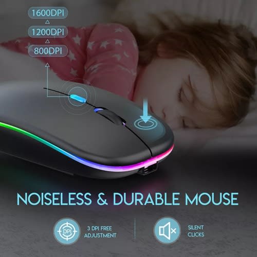 Wireless Rechargeable Led Gaming Mouse- Black