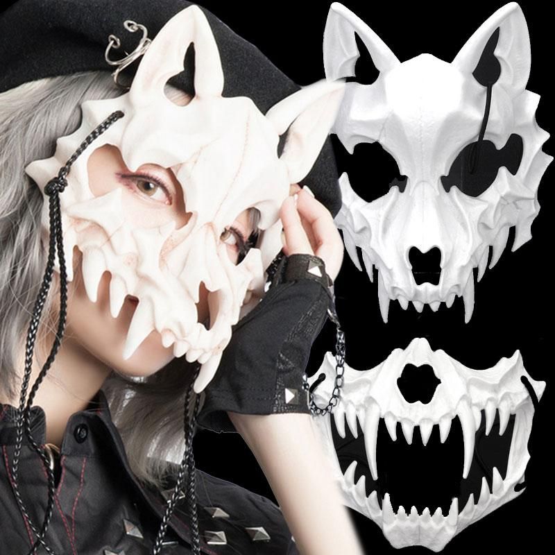 Party Skull Mask Long Teeth Demon Skeleton Half Face Mask Wolf Dragon Tiger