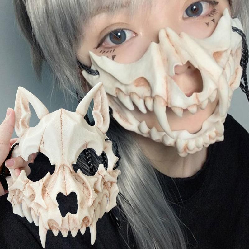 Party Skull Mask Long Teeth Demon Skeleton Half Face Mask Wolf Dragon Tiger