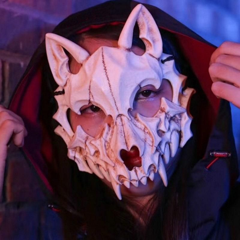Party Skull Mask Long Teeth Demon Skeleton Half Face Mask Wolf Dragon Tiger