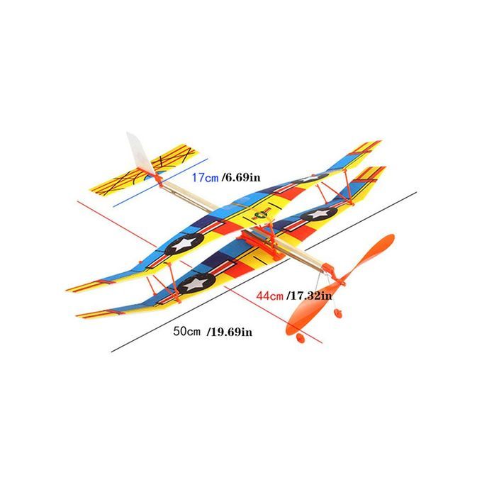 Biplane Glider  Thunderbird Rubber Band Power Plane Helicopter Model-Multicolor-