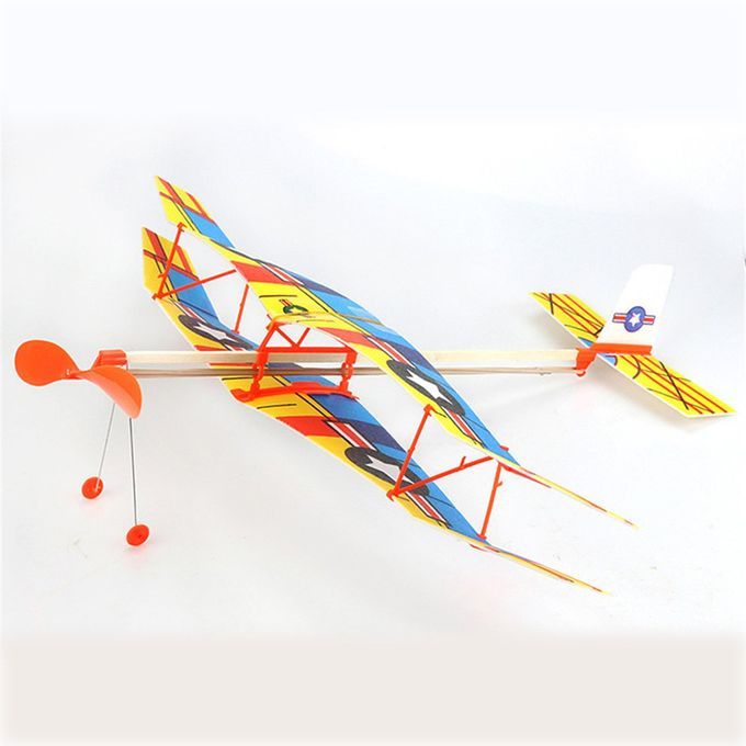Biplane Glider  Thunderbird Rubber Band Power Plane Helicopter Model-Multicolor-