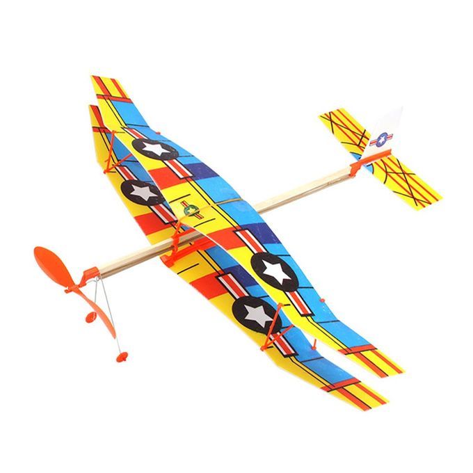 Biplane Glider  Thunderbird Rubber Band Power Plane Helicopter Model-Multicolor-