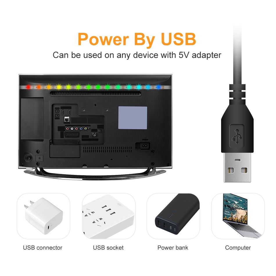 2m LED Light Strip 16 Color Remote Control RGB Light Belt USB Symphony Neon Decorative Soft Light Bar(Waterproof )